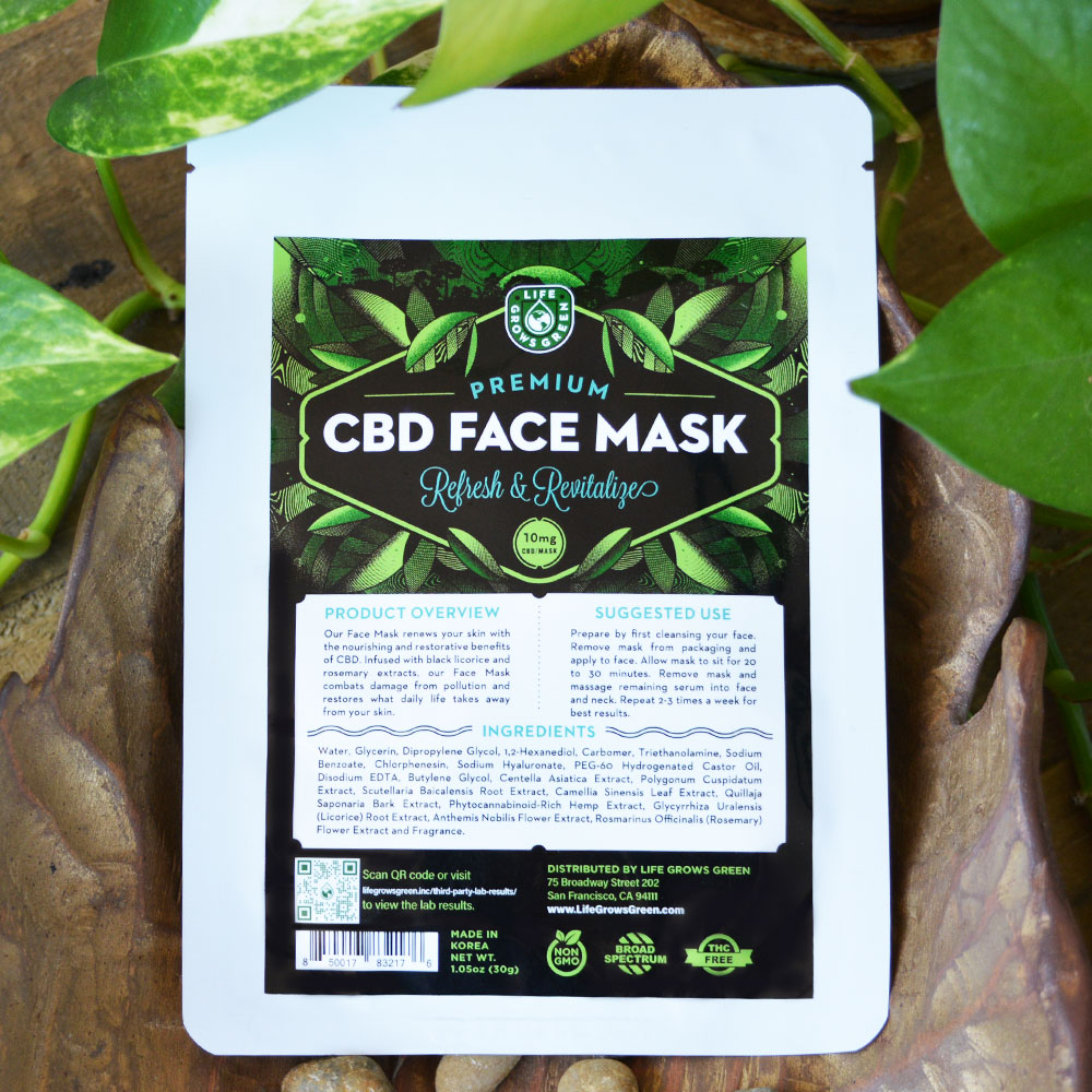 Life Grows Green CBD face mask for skin care.