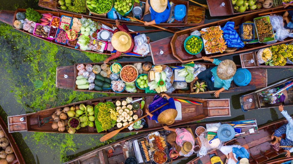A floating market in Thailand.