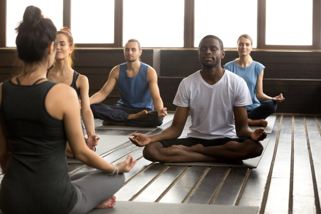 A group yoga class.